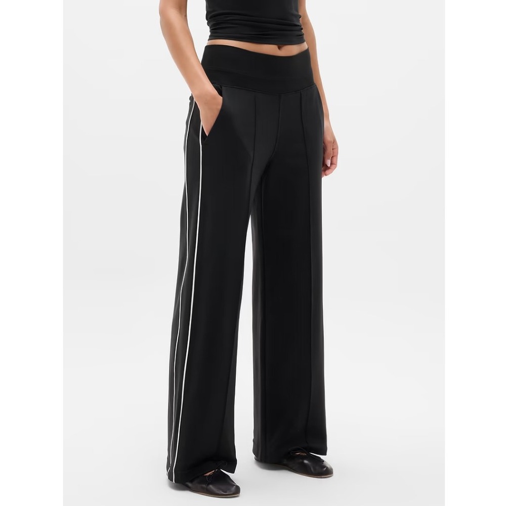 Athleta Pants Venice High Rise Track Stripe Wide Leg Pant Black Womens XL